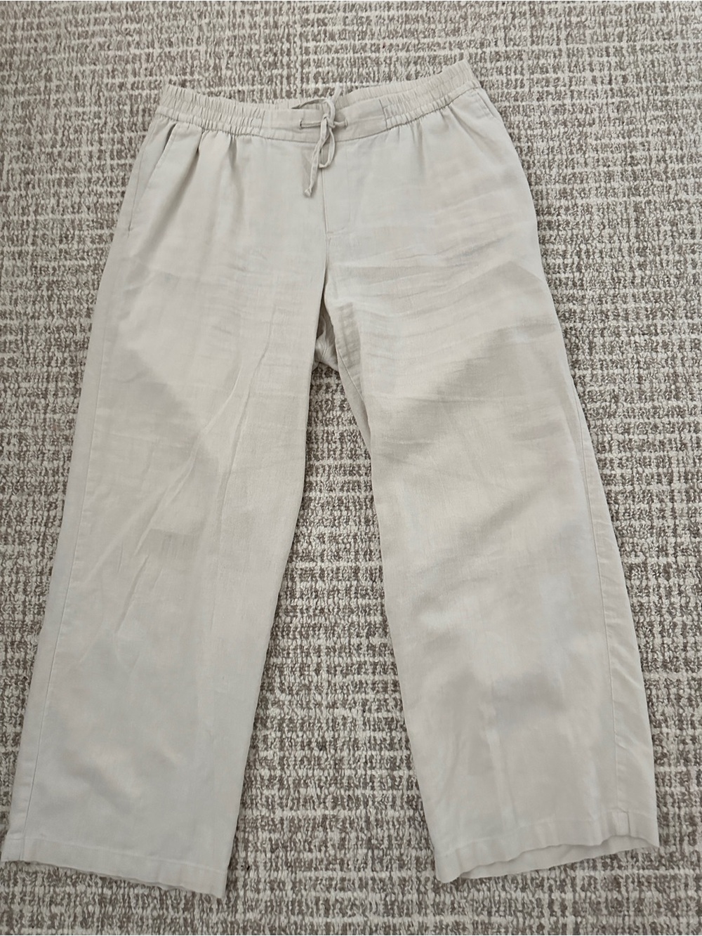 Old Navy Oatmeal Linen Blend Wide Leg Drawstring Women's Pants, Sz L Preowned